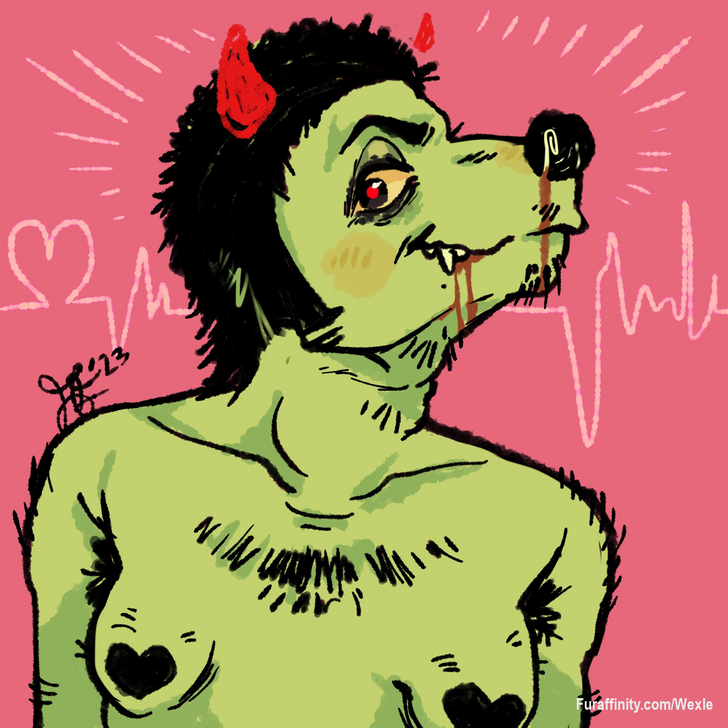 Recent personal piece I did of my fursona, wexle :^)